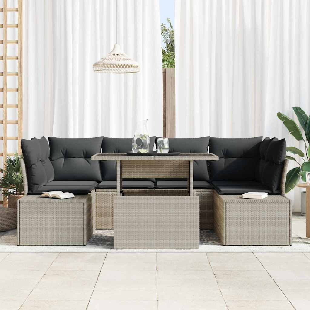 Garten-Sofa-Set 7 pcs Hellgrau und Dunkelgrau 100 x 55 x 73 cm